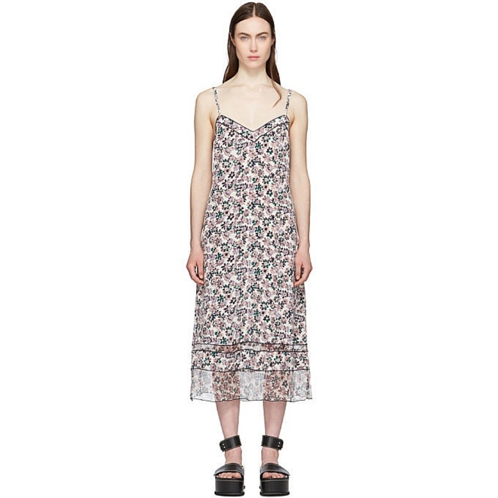 Rag & Bone Women's Sizs M Ilona Ivory/multi Floral Print Midi Silk Slip Dress - Picture 7 of 8